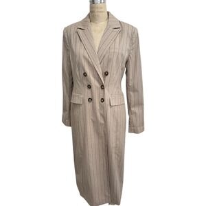 Favorite Daughter Meyer Trench Coat Sz 10 Natural Pinstripe Double Breasted NEW